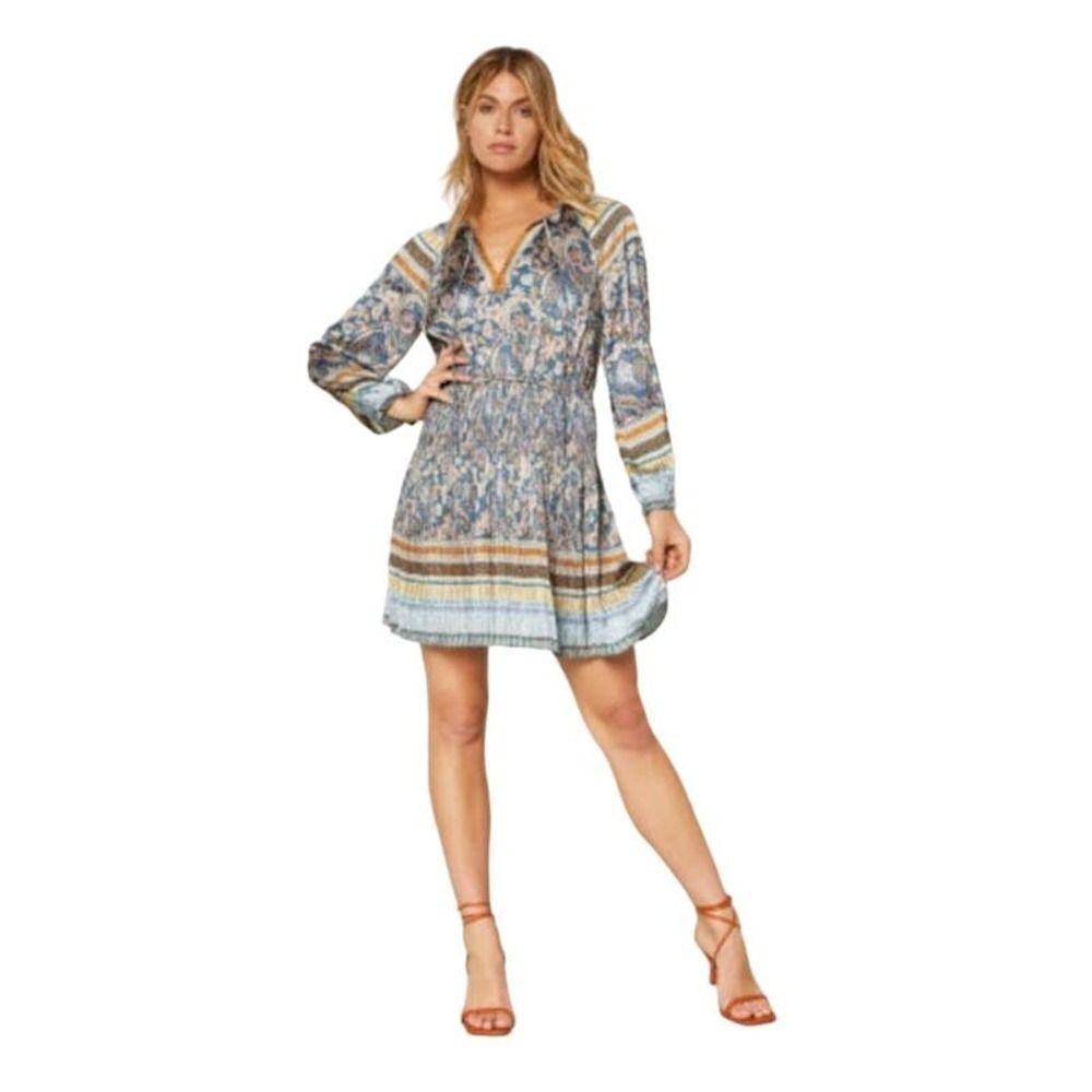 CURRENT AIR Women's Paisley Border Motif Long Sleeve Mini Dress Teal Size Medium